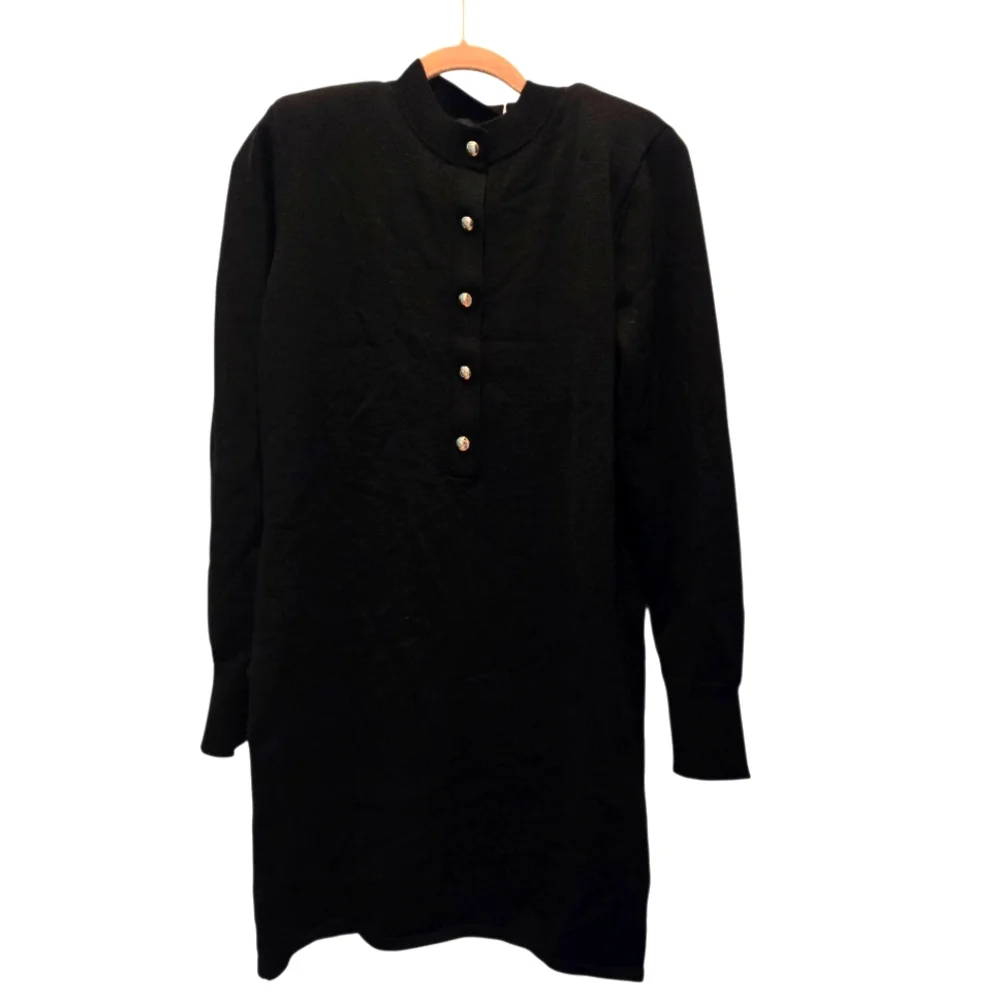 NWT Anine Bing Freja Dress S Wool Cashmere Black Gold Button Sweater Knit Henley - Picture 4 of 11